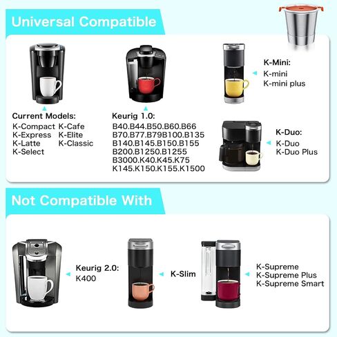 أكواب Nessus K قابلة لإعادة الاستخدام من أجل Keurig، مقابض مقاومة للحرارة لأكواب K من الفولاذ المقاوم للصدأ، أوعية قهوة قابلة لإعادة الاستخدام متوافقة مع ماكينة القهوة Keurig 1.0 (عبوتان) in Saudi Arabia