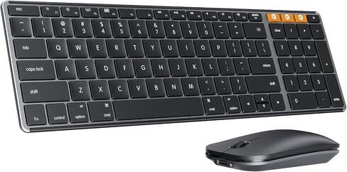 Wireless Bluetooth Keyboard and Mouse for Mac, Multi-Device Rechargeable Slim Keyboard and Mouse Stainless Steel Full Size, Compatible with MacBook Pro/Air, iPad, iMac - Orange Connect Button in Kuwait