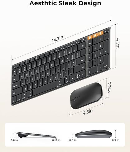 Wireless Bluetooth Keyboard and Mouse for Mac, Multi-Device Rechargeable Slim Keyboard and Mouse Stainless Steel Full Size, Compatible with MacBook Pro/Air, iPad, iMac - Orange Connect Button in Kuwait