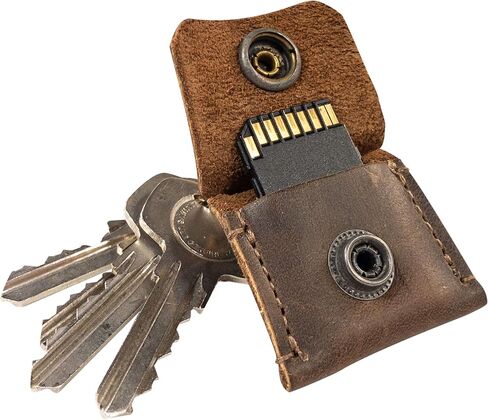 Rustic Leather Switch Cartridge Game Keychain/SD Card/Guitar Pick Holder Handmade by Hide & Drink (Charcoal Black) in Saudi Arabia