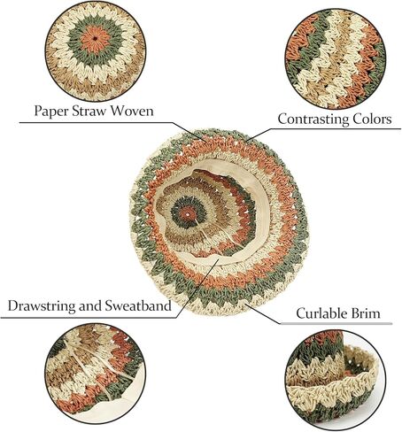 قبعة Glutt النسائية من القش للشمس قابلة للطي للشاطئ، قبعة دلو مرنة in Kuwait