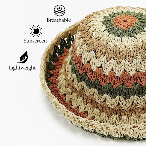 قبعة Glutt النسائية من القش للشمس قابلة للطي للشاطئ، قبعة دلو مرنة in Kuwait