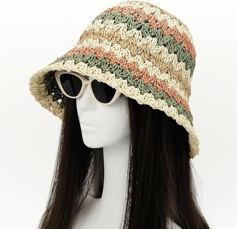 قبعة Glutt النسائية من القش للشمس قابلة للطي للشاطئ، قبعة دلو مرنة in Kuwait