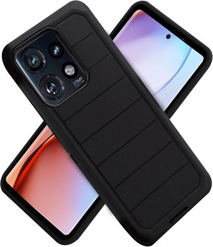 متوافق مع حافظة Motorola Moto Edge 5G 2024، حافظة متينة بمشبك حزام من الدرجة العسكرية، حافظة حماية شديدة التحمل ضد الغبار والصدمات، غطاء متين 3 في 1 (أسود المدافع) in Kuwait