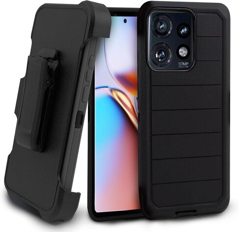 متوافق مع حافظة Motorola Moto Edge 5G 2024، حافظة متينة بمشبك حزام من الدرجة العسكرية، حافظة حماية شديدة التحمل ضد الغبار والصدمات، غطاء متين 3 في 1 (أسود المدافع) in Kuwait