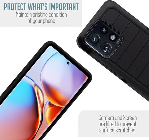 متوافق مع حافظة Motorola Moto Edge 5G 2024، حافظة متينة بمشبك حزام من الدرجة العسكرية، حافظة حماية شديدة التحمل ضد الغبار والصدمات، غطاء متين 3 في 1 (أسود المدافع) in Kuwait