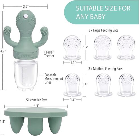 Little Twig Baby Fruit Feeder Pacifier & Teether Set – Silicone Baby Food Feeder with Freezer Tray, BPA Free Teething Toy for Infants, Breast Milk Pops, Fruit & Puree Feeder, Baby Led Weaning Kit in Saudi Arabia