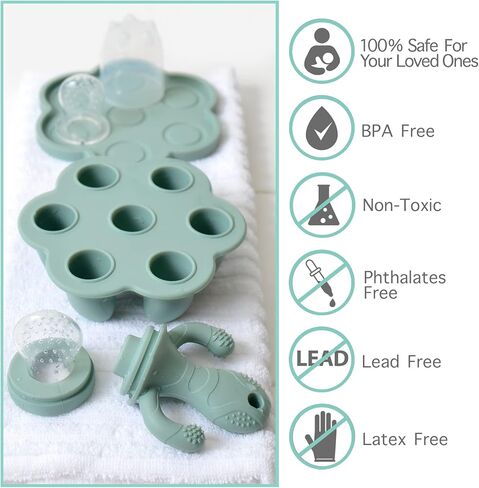 Little Twig Baby Fruit Feeder Pacifier & Teether Set – Silicone Baby Food Feeder with Freezer Tray, BPA Free Teething Toy for Infants, Breast Milk Pops, Fruit & Puree Feeder, Baby Led Weaning Kit in Saudi Arabia