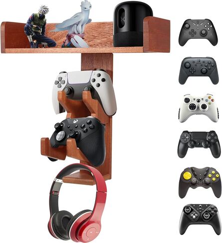 حامل جداري لوحدة التحكم الخشبية، جدار حامل وحدة التحكم لوحدة تحكم PS5 Xbox وحامل سماعة الرأس، حامل سماعة الرأس على الحائط، جوز in Saudi Arabia