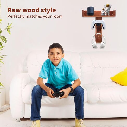 حامل جداري لوحدة التحكم الخشبية، جدار حامل وحدة التحكم لوحدة تحكم PS5 Xbox وحامل سماعة الرأس، حامل سماعة الرأس على الحائط، جوز in Saudi Arabia
