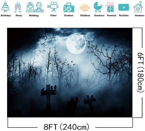 10X8FT Halloween Theme Backdrop Horror Cemetery Tombstone Horror Night Ghost Children Adult Portrait Studio Dark Scene Photography Background DH-206 in Saudi Arabia
