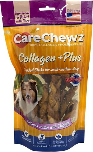 Pet Factory CareChewz Collagen +PLUS Braided Sticks Dog Chew Treats - Chicken Flavor, 8 oz in Saudi Arabia