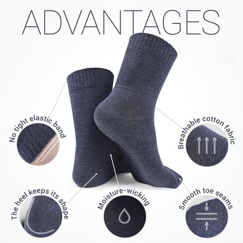 Cotton Diabetic Socks for Women & Men - Neuropathy Non Binding Crew Socks Loose Fit, 6 Pack Mens Diabetic Socks Size 10-13 Navy Blue in Saudi Arabia