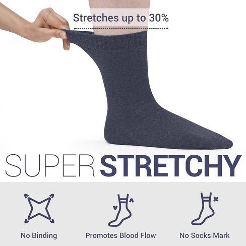 Cotton Diabetic Socks for Women & Men - Neuropathy Non Binding Crew Socks Loose Fit, 6 Pack Mens Diabetic Socks Size 10-13 Navy Blue in Saudi Arabia