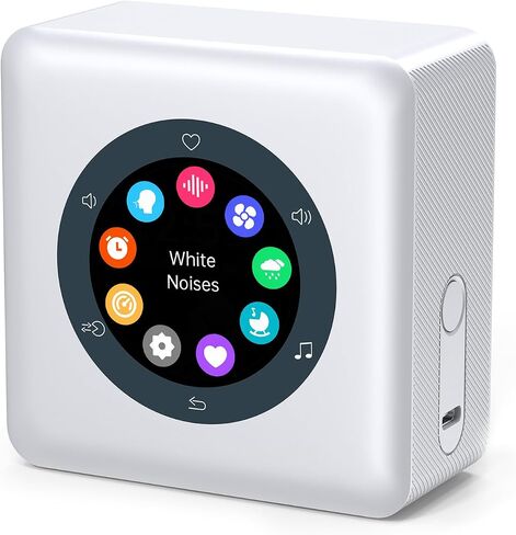 8 in 1 Portable White Noise Sound Machine & Breathing Exercises, Alarm Clock. Soothing Sounds, Sleep Music and Lullabies for Adults/Babies. Home/Bedroom (White) in Kuwait