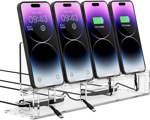Cell Phone Stand, Multiple Phone Holder Organizer Stand for 4 Phones, Acrylic Desktop Mobile Phone Docking Station Charging Holder (Black) in Kuwait