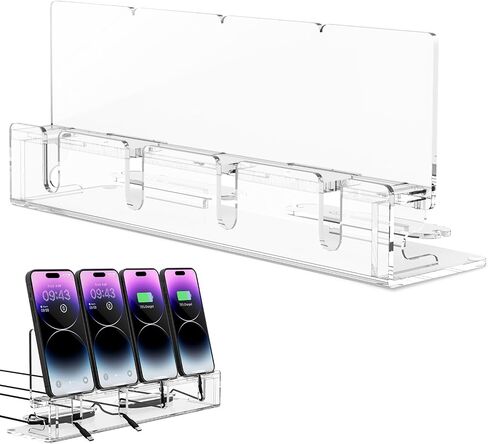 Cell Phone Stand, Multiple Phone Holder Organizer Stand for 4 Phones, Acrylic Desktop Mobile Phone Docking Station Charging Holder (Black) in Kuwait