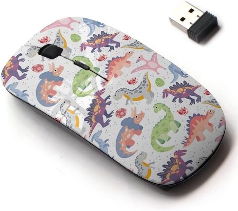 2.4G Wireless Mouse with Cute Pattern Design for All Laptops and Desktops with Nano Receiver - Jurassic Dinosaurs on in Saudi Arabia