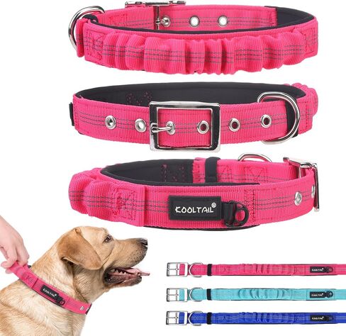 KOOLTAIL Tactical Dog Collar with Handle-Heavy Duty Dog Collar for Military Training, Soft Padded Thick Wide Reflective Dog Collar with Adjustable Metal Buckle for Medium to Extra Large Dogs Pink S in Saudi Arabia