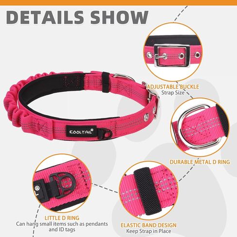 KOOLTAIL Tactical Dog Collar with Handle-Heavy Duty Dog Collar for Military Training, Soft Padded Thick Wide Reflective Dog Collar with Adjustable Metal Buckle for Medium to Extra Large Dogs Pink S in Saudi Arabia