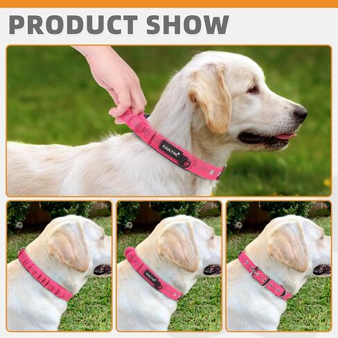 KOOLTAIL Tactical Dog Collar with Handle-Heavy Duty Dog Collar for Military Training, Soft Padded Thick Wide Reflective Dog Collar with Adjustable Metal Buckle for Medium to Extra Large Dogs Pink S in Saudi Arabia