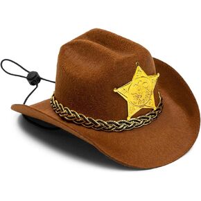 BLUE PANDA Mini Cowboy Hat for Dogs, Pet Halloween Costume Accessory, Dog Sheriff Halloween Costume with Adjustable Elastic String, Halloween Hats for Dogs, Brown (7.5 x 6 x 3.5 in)