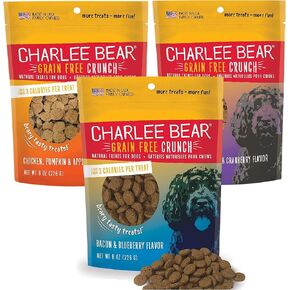 Charlee Bear Grain Free Crunch Dog Treats Variety Pack, 8 oz - Made in USA, Training Treats for Dogs