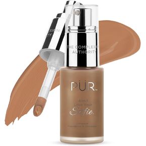 PÜR MINERALS 4-in-1 Love Your Selfie Longwear Foundation & Concealer, Full Coverage Liquid Foundation, Hydrating Formula, Cruelty Free
