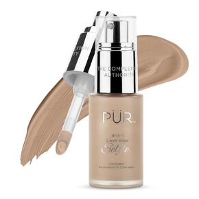PÜR MINERALS 4-in-1 Love Your Selfie Longwear Foundation & Concealer, Full Coverage Liquid Foundation, Hydrating Formula, Cruelty Free