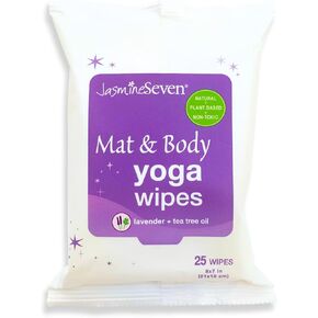 Yoga Mat Wipes for Mat and Body – Natural Lavender and Tea Tree – Set of 4 (25 wipes per pack) = 100 wipes - by Jasmine Seven – for Home, Studio, Gym, Travel - NEW!