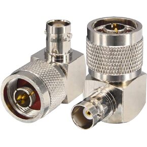 Right Angle Adapter N Male to BNC Female Coax Connector 90 Degree Adapter Coupler for Wall Mounted TVs Wall Plates Cabinets and Coaxial Cable Connection in Tight Spaces and Corners (2-Pack)