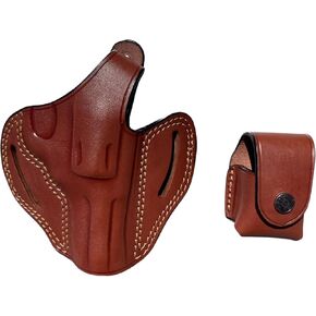 SWORD Handmade Leather Gun Holster | S&W 60 Revolver Leather OWB 3 inch Holster Black and Brown + Loader