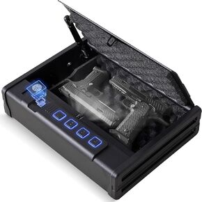 kavey Biometric Gun Safe for Pistols, Quick-Access Fingerprint Handgun Safe for 2 Pistols with Backlit Digital Keypad, Mute Mode, Auto-Open Pistol Safe for Home Nightstand Bedside Car