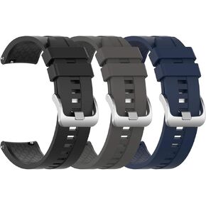 3-Pack Silicone Bands for Huawei Watch GT Classic Replacement Strap (Black, Gray, Navy Blue)