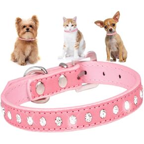 Small Dog Collars for Female Dogs,Bling Diamond Pretty Crystal Sparkly Rhinestone Glitter Jewel Puppy Collar for XXS Xs Small Medium Pet Girl Cat Female Kitten,Pink M