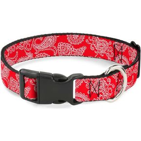 Buckle-Down 11-17" Paisley Red/White Plastic Clip Collar, Medium