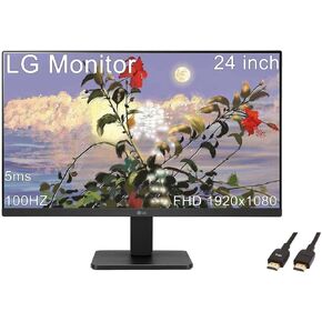 LG 27 inch FHD (1920 x 1080) IPS Monitor, 100Hz, 5ms, 3-Side Virtually Borderless Design, AMD FreeSync Premium, HDMI, Black, with 5ave HDMI Cable
