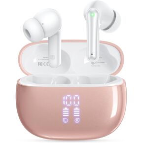 Ear Buds Wireless Earbuds - Bluetooth Headphones 40H Playtime LED Display Deep Bass Stereo in-Ear Earphones with IPX7 Waterproof for iPhone Android Phone Tablet Laptop, Pink