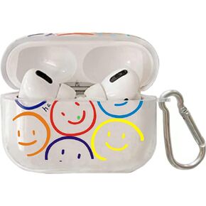 Cute Airpods Pro Smiley Face Case,JANDM Airpod Pro Clear Case Soft Silicone Cartoon Smooth Shockproof with Keychain Girls Women Case for Airpods Pro Charging Case