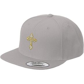 Custom Snapback Baseball Cap Gold Outline Orthodox Cross Embroidery Snaps