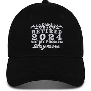 Retired 2024 Not My Problem Anymore Trucker Hat, Adjustable Embroidered Baseball Cap, Funny Retired Hat Gift for Birthday, Retirement Gifts for Women Men Black