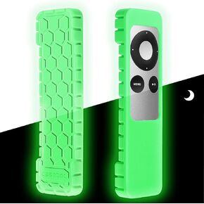 Fintie Protective Case for Apple TV 2 3 Remote Controller - CaseBot (Honey Comb Series) Light Weight (Anti Slip) Shock Proof Silicone Sleeve Cover, Green Glow in The Dark