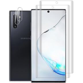 (2+2) For Samsung Galaxy Note 10 5G / 4G (2 Pack) Screen Protector (Not Glass), Flexible Soft TPU Film and (2 Pack) Camera Lens Protector, Fingerprint Compatible, Case Friendly