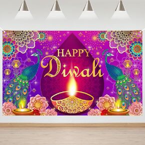 Mocsicka Happy Diwali Backdrop Indian Diwali Banner Festival of Lights Party Photography Backdrop Decorations for Happy Diwali Party Banner