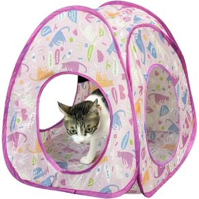 Andiker Cat Pop Up Tent, 3 Holes Safe and Strong Cute Cat Tunnel Collapsible Easy to Carry Cat House for Indoor Cats Kittens Hiding Playing Training Sleeping (Tent Pink)