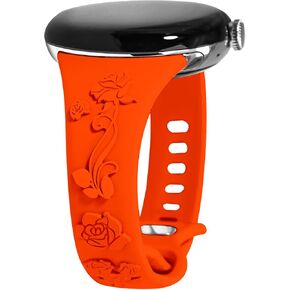 Slim Floral Engraved Band Compatible for Google Pixel Watch 3 41mm/Google Pixel Watch 2/Google Pixel Watch, Thin Narrow Soft Silicone Cute Embossed Flower Sport Strap for Women