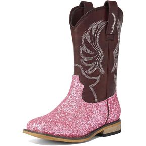 Rollda Kids Cowboy Boots for Boys Girls Western Square Toe Cowgirl Boots with Walking Heel (Toddler/Little Kid/Big Kid)