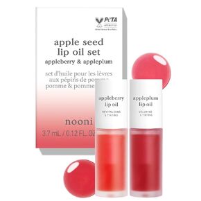 NOONI Appleseed Lip Oil Set - Appleberry & Appleplum | with Apple Seed Oil, Lip Oil Duo, Lip Stain, Gift Sets, For Chapped and Flaky Lips