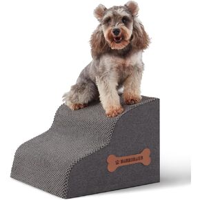 Dog Stairs 4 Steps for Small Dogs and Cats to Get on High Beds, Couch or Car, Pets Can Climb, Sit, Lie Down or Perch to Look Out Windows on The Spliceable Ramp, Provides Support, Grey（19" H）