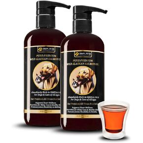 Premium-Pure Salmon Oil; Natural Caught Fish Oil for Dogs & Cats - Omega 3 Pet Supplement for Healthy Coat & Joints - Sustainably Sourced, Cold-Extracted, Human-Grade Quality 2x16 fl oz